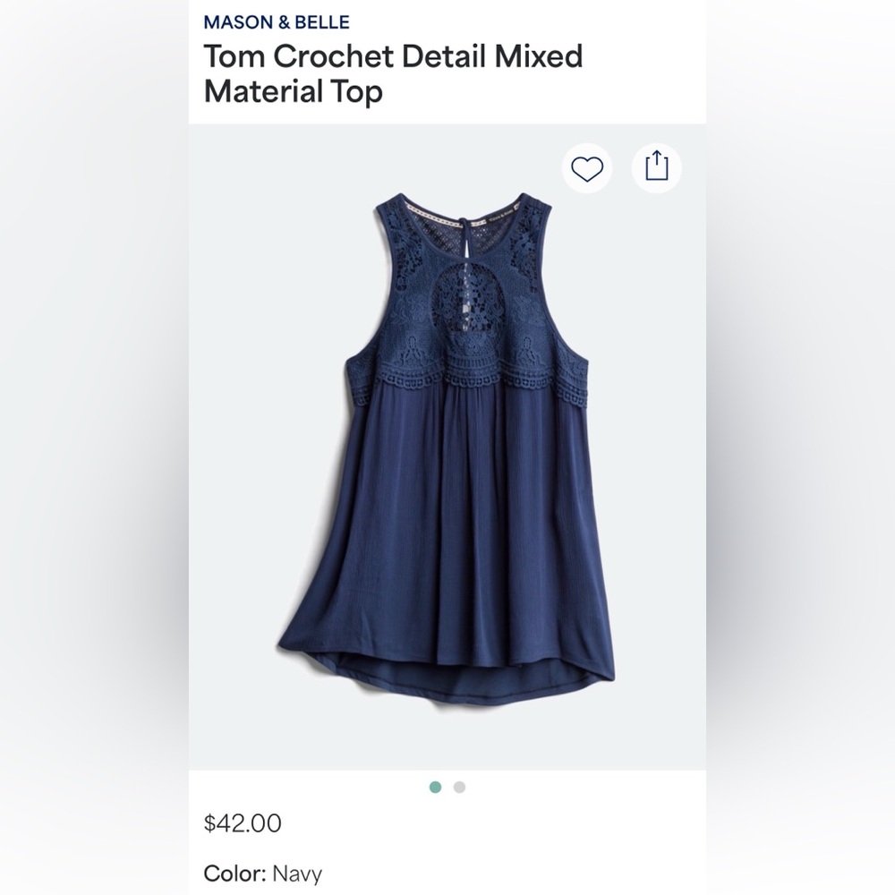 Mason & Belle Navy Crochet Detail Top XXL Stitchfix